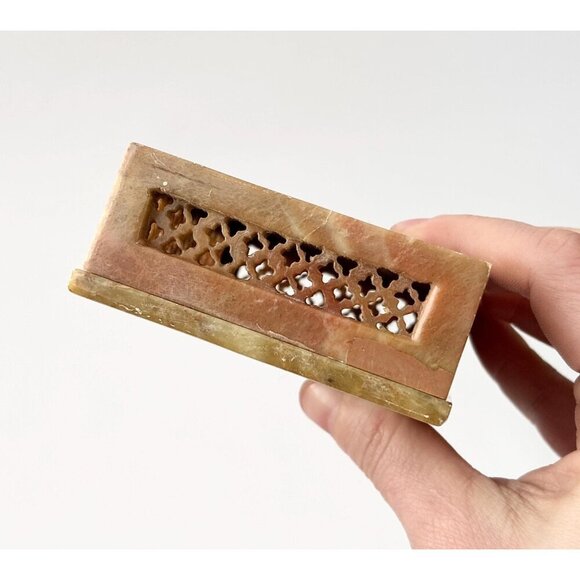 Floral Abalone Inlaid Soapstone Vintage Trinket Box | Jewelry box | Ring Dish - Picture 2 of 9